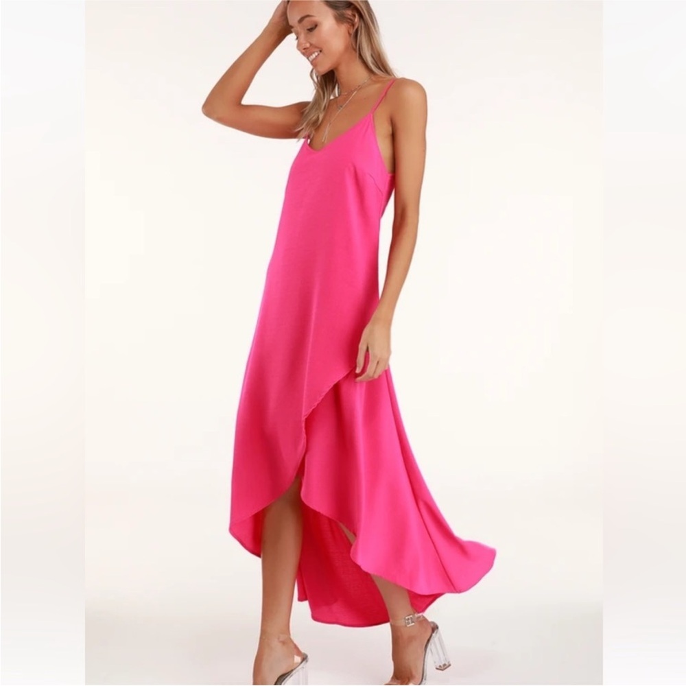 Lulu's Sweet Surprise Bright Pink High-Low
Maxi Dress